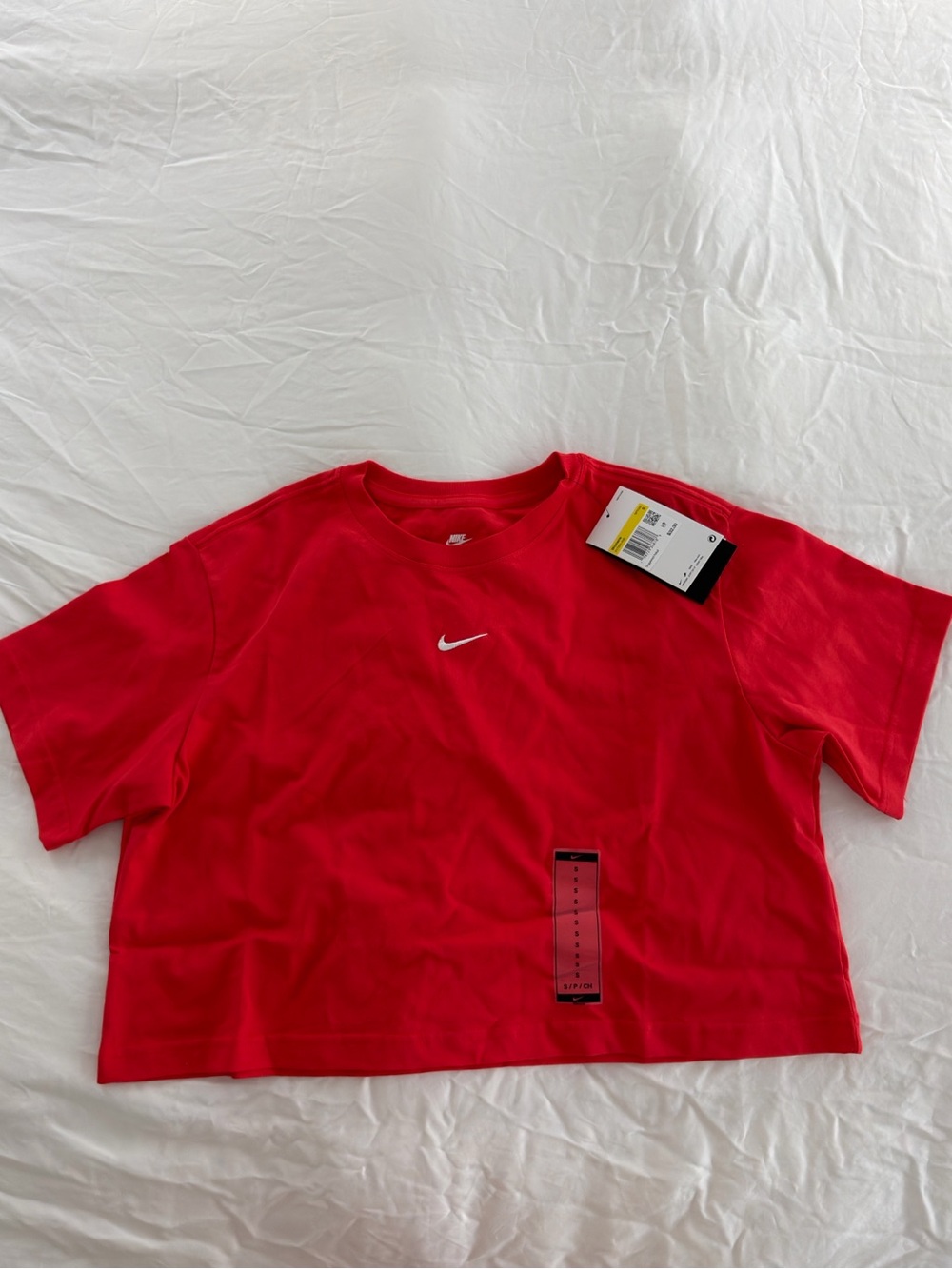 Nike Red Cropped Crewneck Tee with White Swoosh